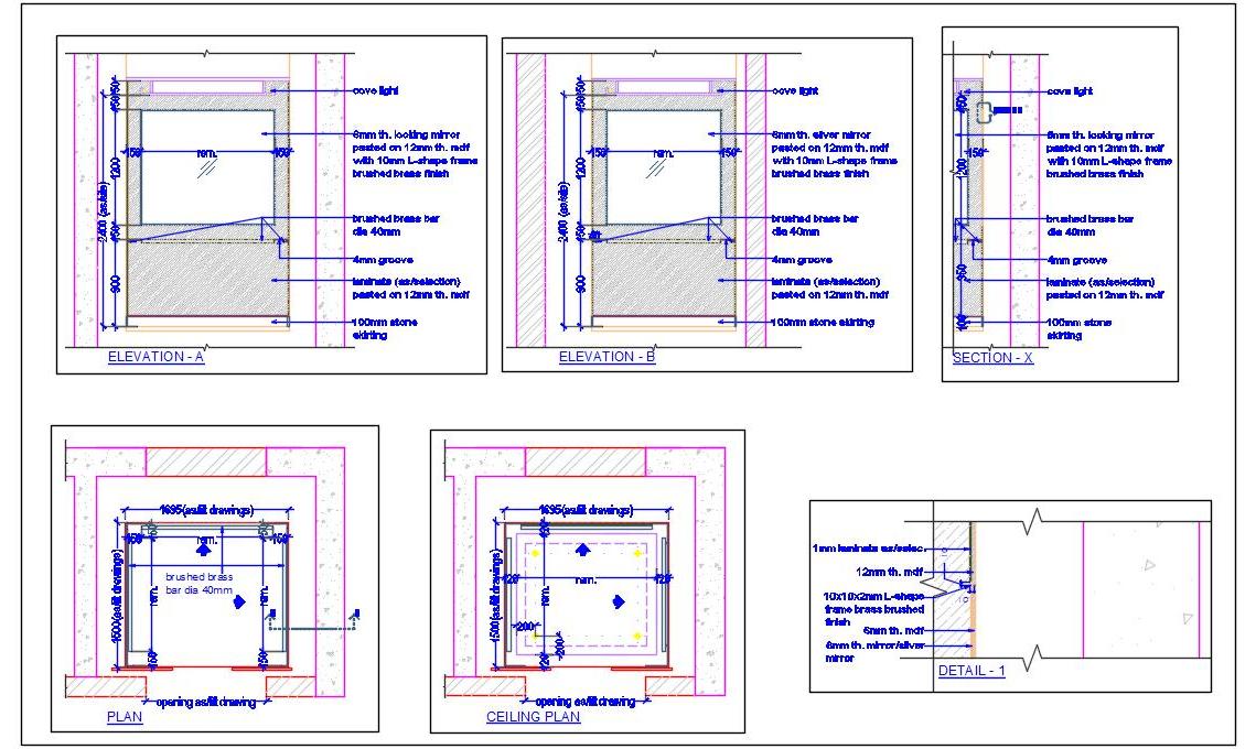 Guest Lift CAD Drawing with Detailed Interior Finishes